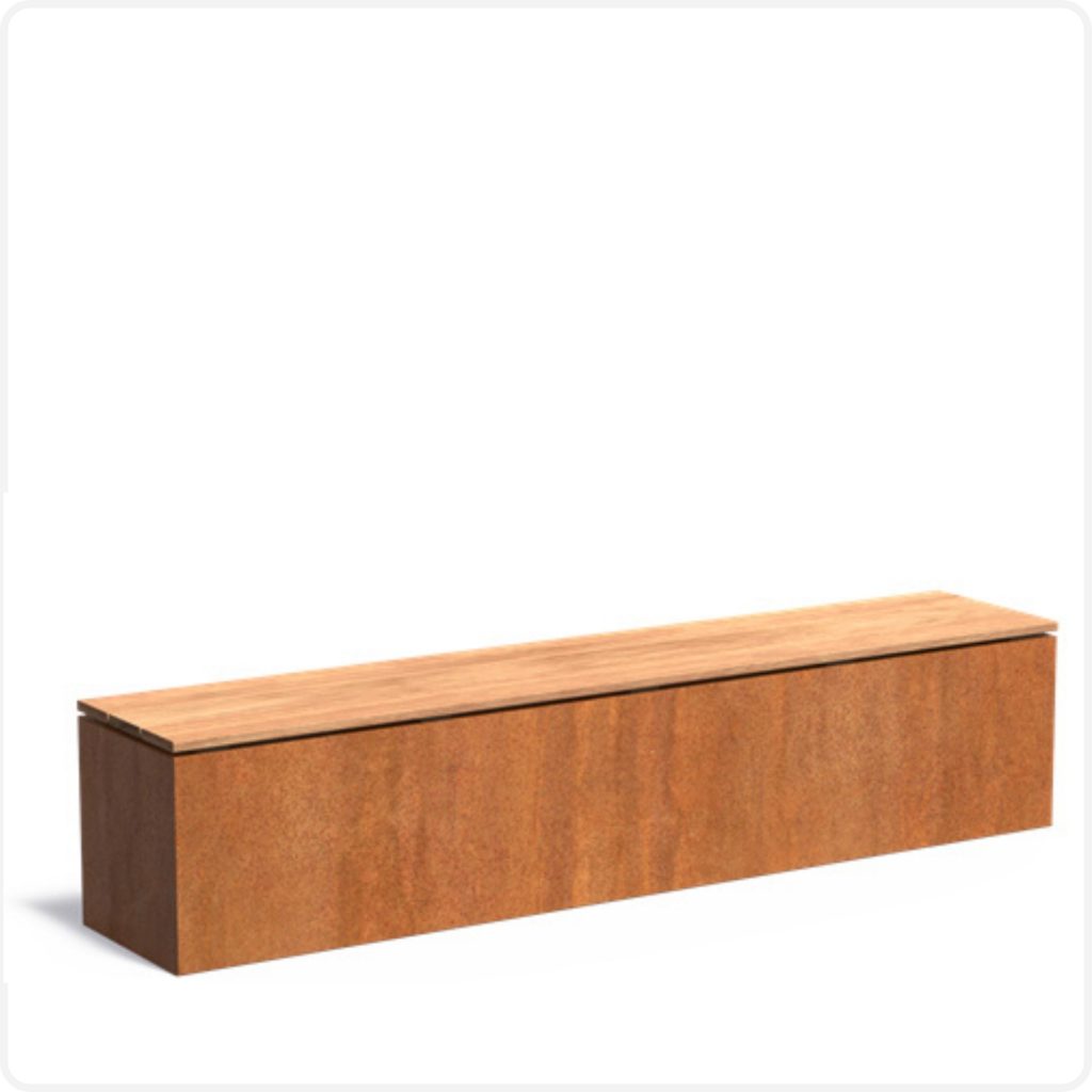 Sitzbank aus Cortenstahl mit Holzauflage 