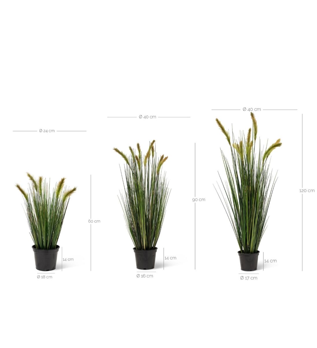 Fuchsschwanzgras Kunstpflanze 3 Größen im Vergleich