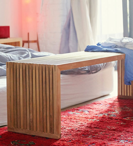 Holzbank 120cm Teak Modern Innen Schlafzimmer
