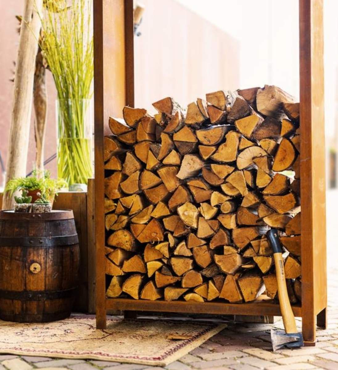 Holzlager Cortenstahl für außen 100cm hoch