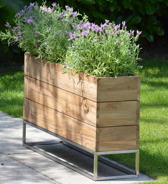 Minigarden Container von Jan Kurtz - rechteckiger Pflanzkuebel Teak  mit Gestell