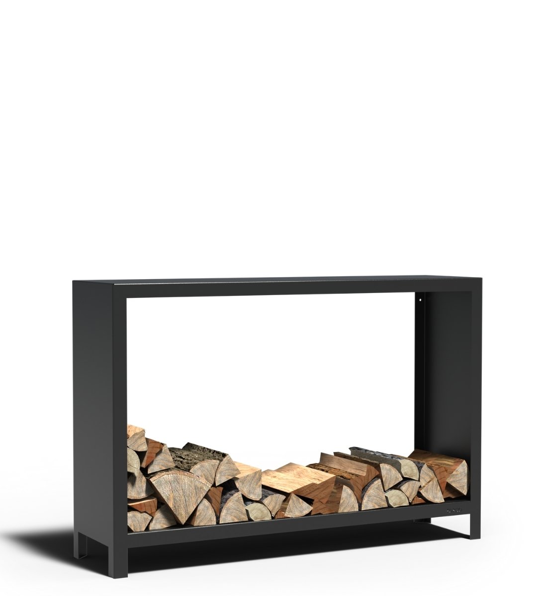 Niedriges Kaminholzlager 150 x 40 x 100 cm aus Stahl in schwarz