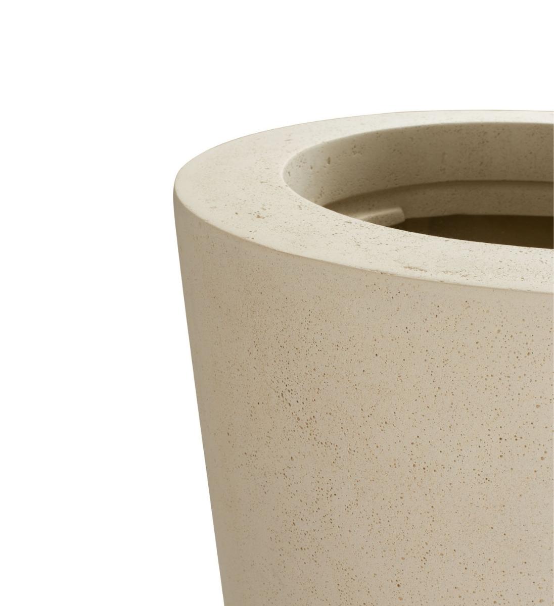 Pflanzgefäß konisch hoch schmal Steinoptik creme Oberflächendetails