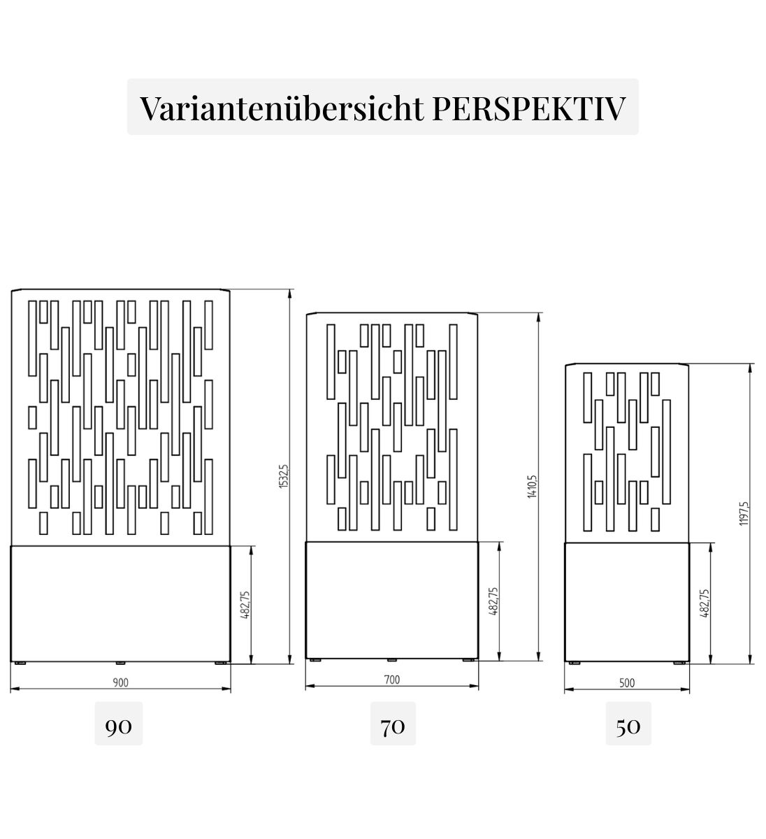 Pflanzkübel mit Sichtschutz PERSPEKTIV Maße der Varianten