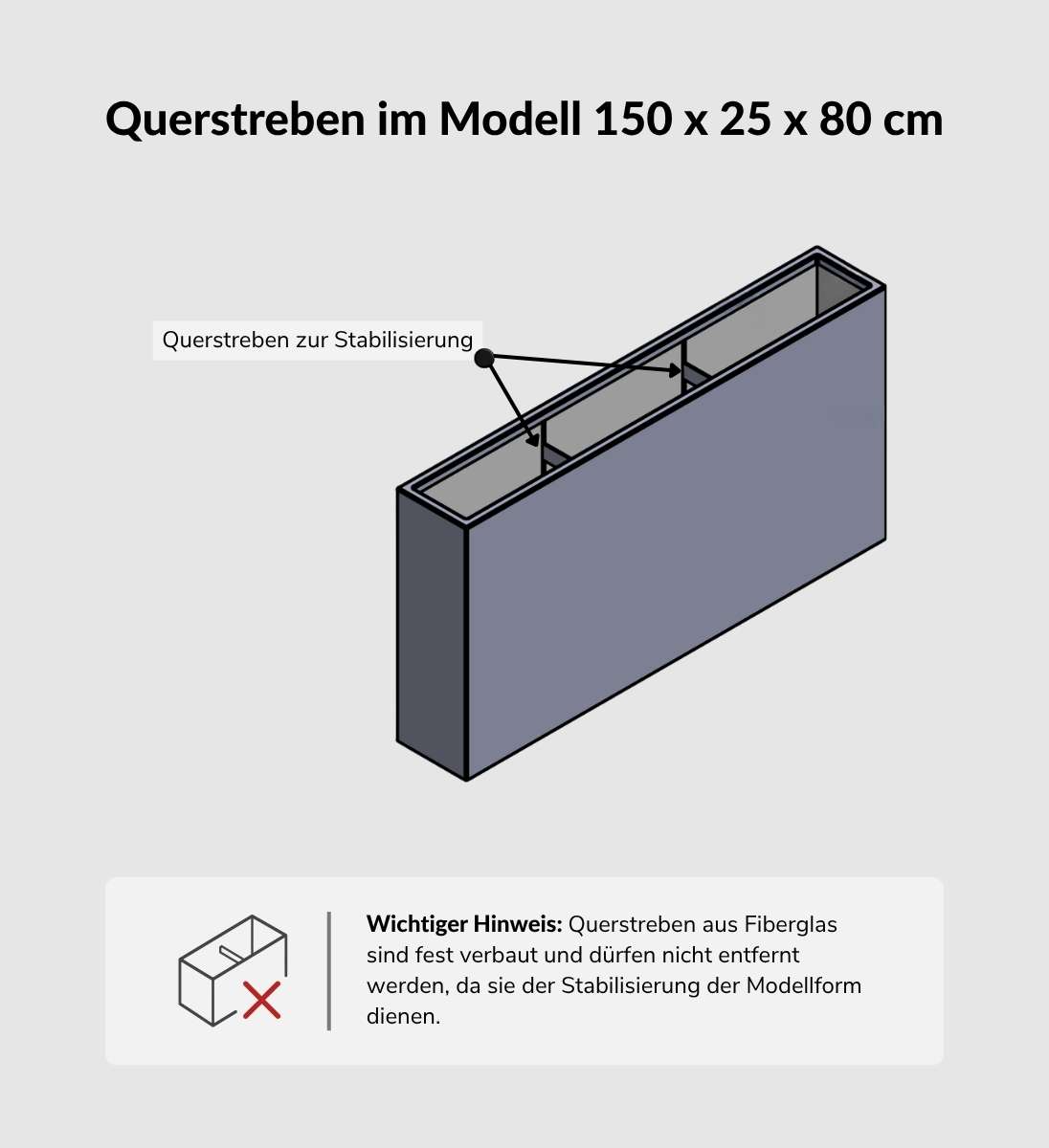 Pflanzkübel Raumteiler Fiberglas Anthrazit 150x25x80 cm Technische Zeichnung
