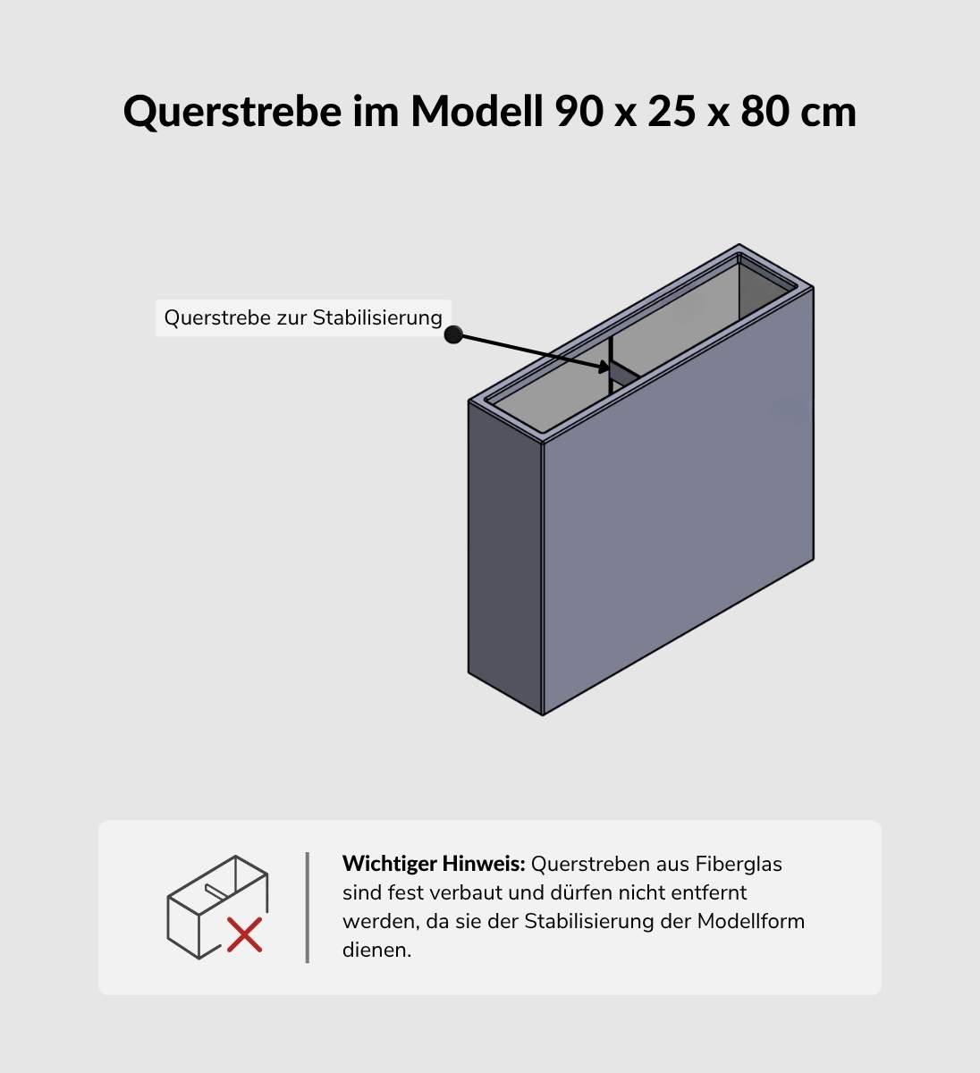 Pflanzkübel Raumteiler aus Fiberglas in anthrazit in 90x25x80cm Technische Zeichnung