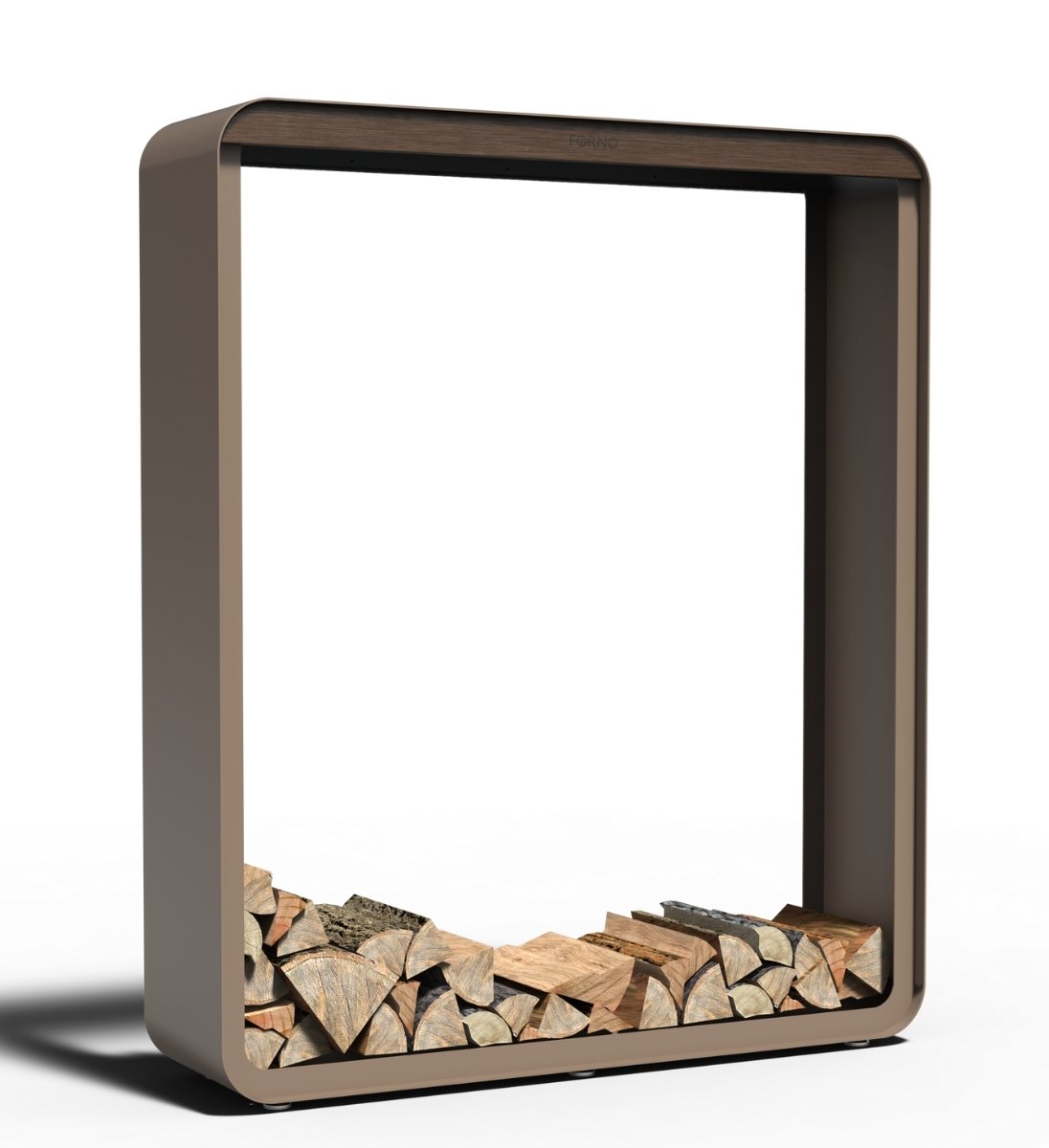 Premium Kaminholzregal aus Aluminium, modernes Design mit abgerundeten Ecken, Freisteller auf weißem Hintergrund. Viele Farben.