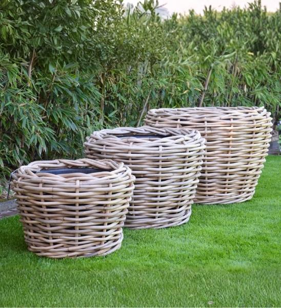 Rattan Übertopf Rund Palau von Jan Kurtz in 3 Größen 50, 60 und 80 cm Durchmesser.