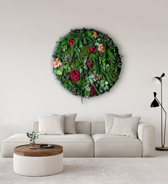 Wandgarten Hortensien Rund Wohnzimmer