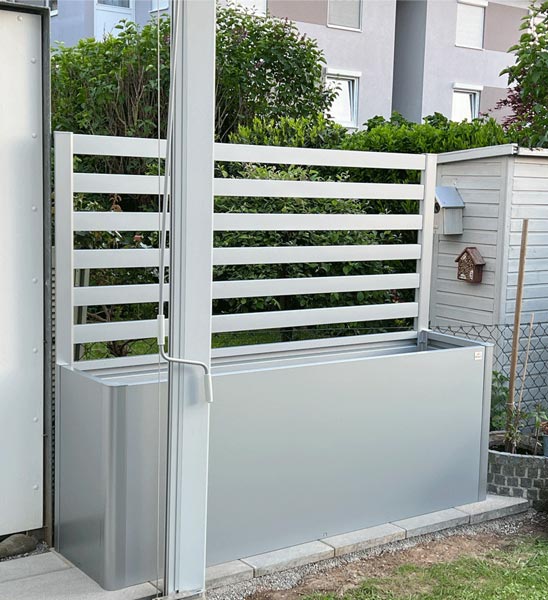Pflanzkübel silber hoch mit Rankgitter