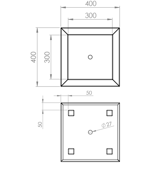 Pflanzkübel Cortenstahl 40 x 40 x 100 cm technische Zeichnung