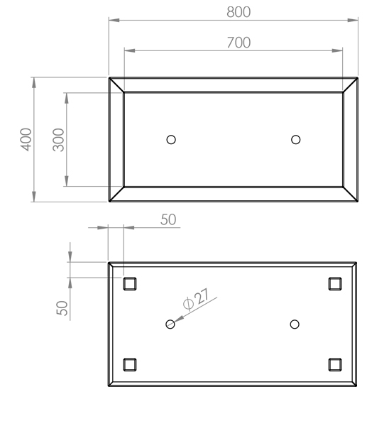 Pflanzkübel Cortenstahl 80 x 40 x 40 cm technische Zeichnung
