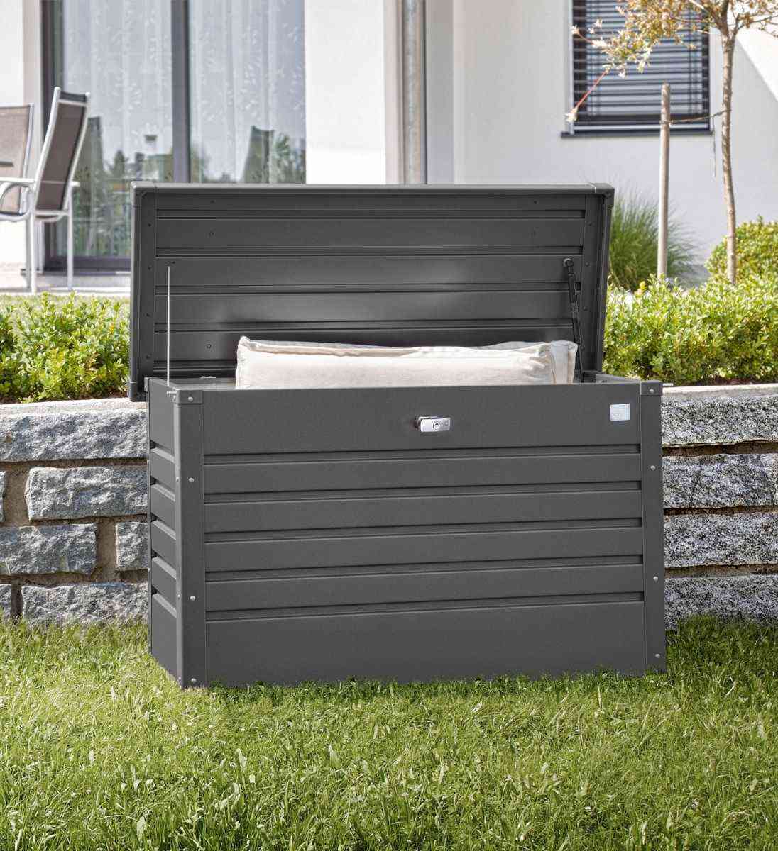 Biohort FreizeitBox Gartentruhe und Kissenbox Dunkelgrau für Garten