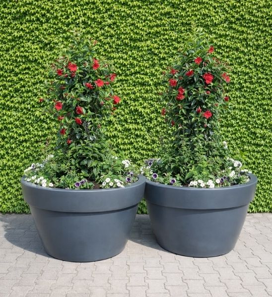 Blumenschale XXL aus Kunststoff in Anthrazit im Außenbereich