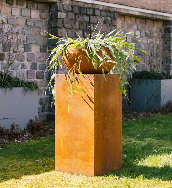 Gartensockel Cortenstahl Eckig Hoch Mit Schale
