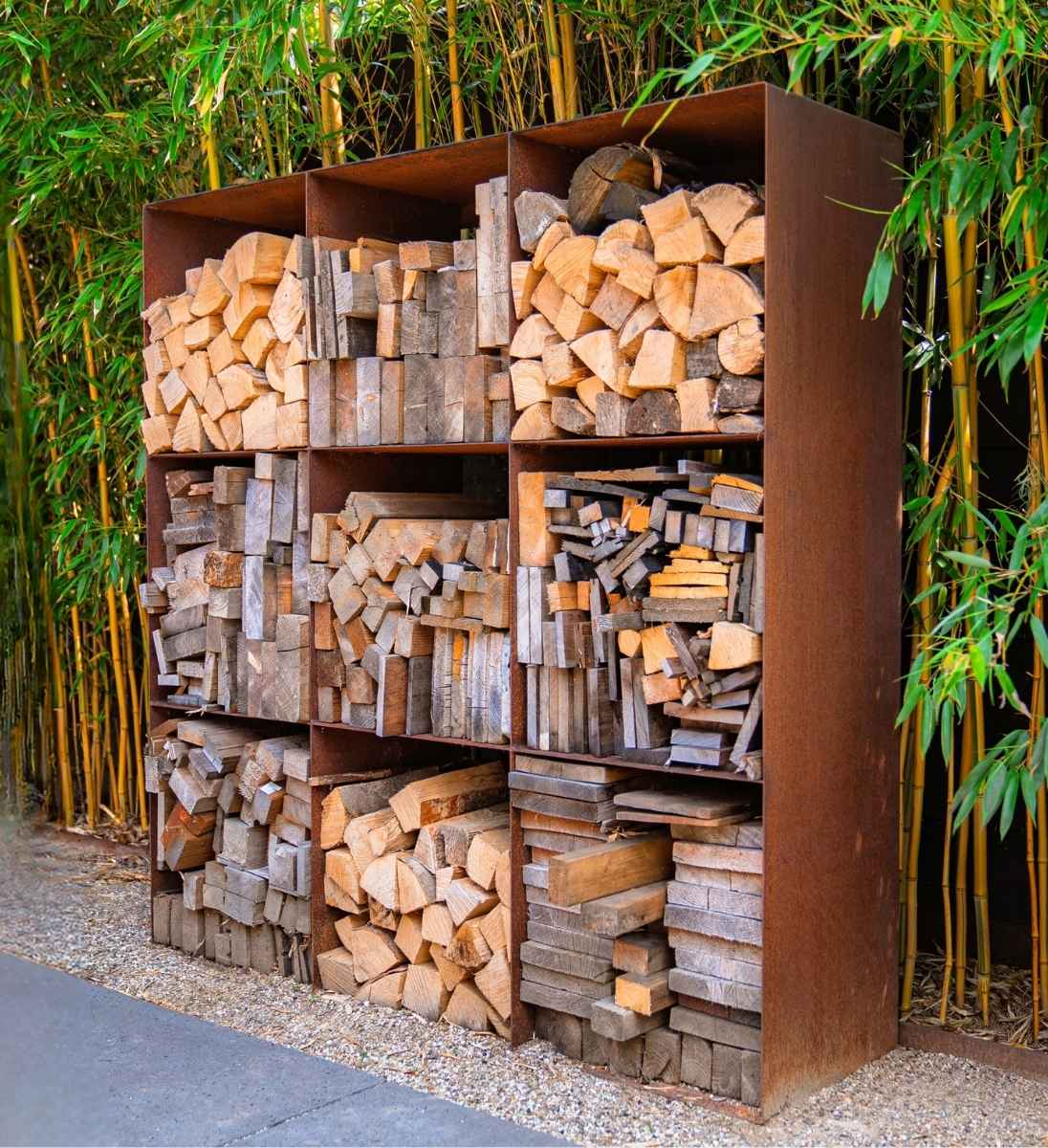 Holzlager Cortenstahl Gross Mit Faechern Garten Urban Rost