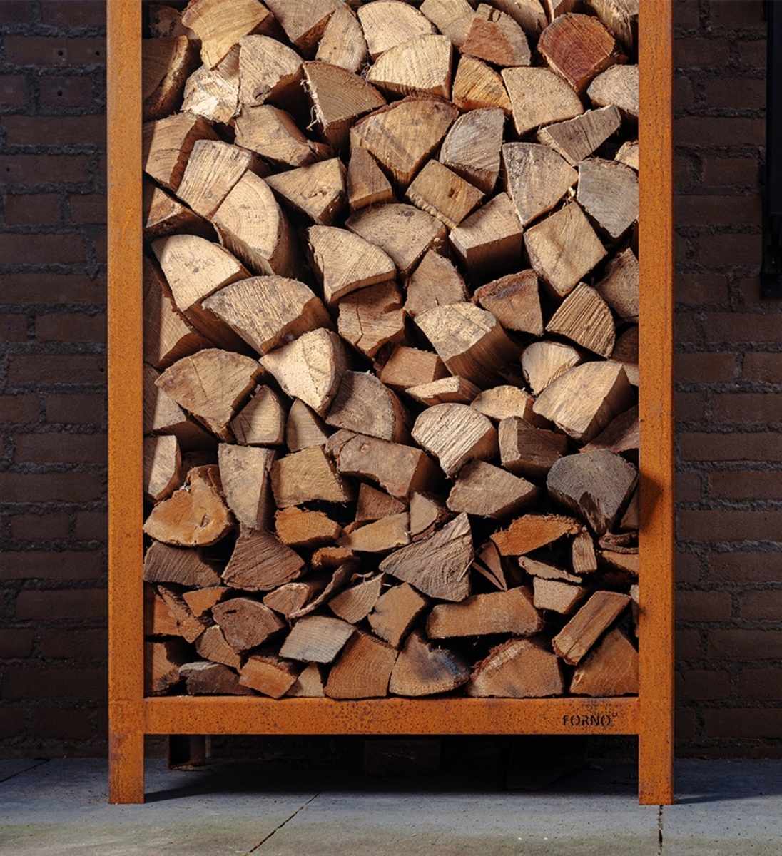 Holzlager Outdoor aus Cortenstahl 100 cm hoch
