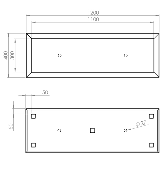 Pflanzkübel Cortenstahl 120 x 40 x 40 cm technische Zeichnung