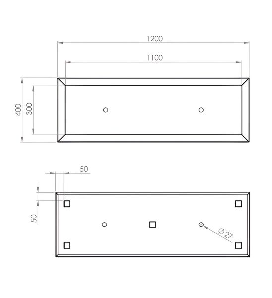 Pflanzkübel Cortenstahl 120 x 40 x 60 cm technische Zeichnung
