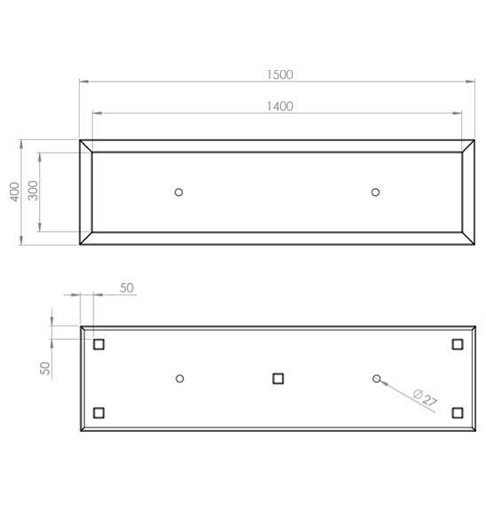 Pflanzkübel Cortenstahl 150 x 40 x 80 cm technische Zeichnung