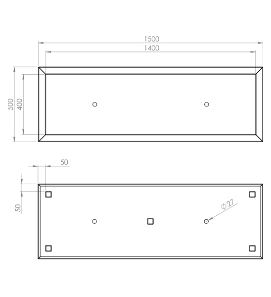 Pflanzkübel Cortenstahl 150 x 50 x 50 cm technische Zeichnung