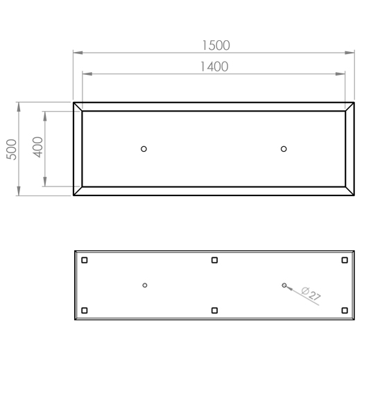 Pflanzkübel Cortenstahl 150 x 50 x 60 cm technische Zeichnung