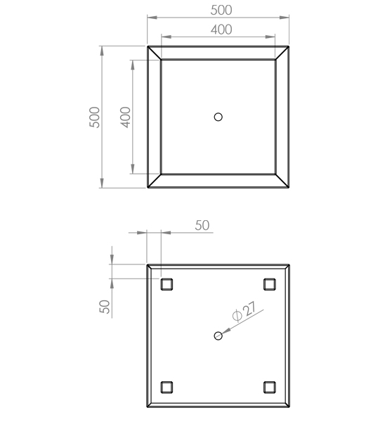 Pflanzkübel Cortenstahl 50 x 50 x 100 cm technische Zeichnung