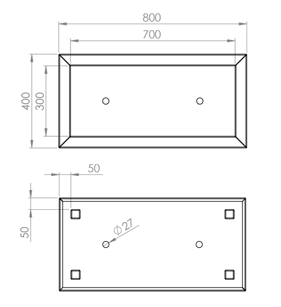 Pflanzkübel Cortenstahl 80 x 40 x 80 cm technische Zeichnung
