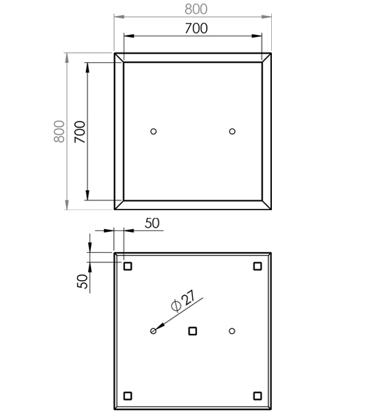 Pflanzkübel Cortenstahl 80 x 80 x 40 cm technische Zeichnung