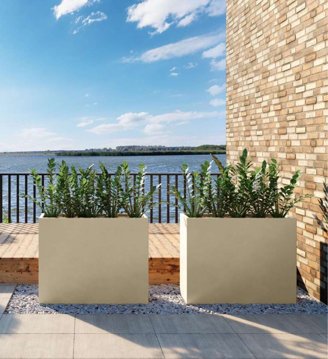 Blumenkübel Raumteiler Beige 100 cm als Terrassenbegrenzung
