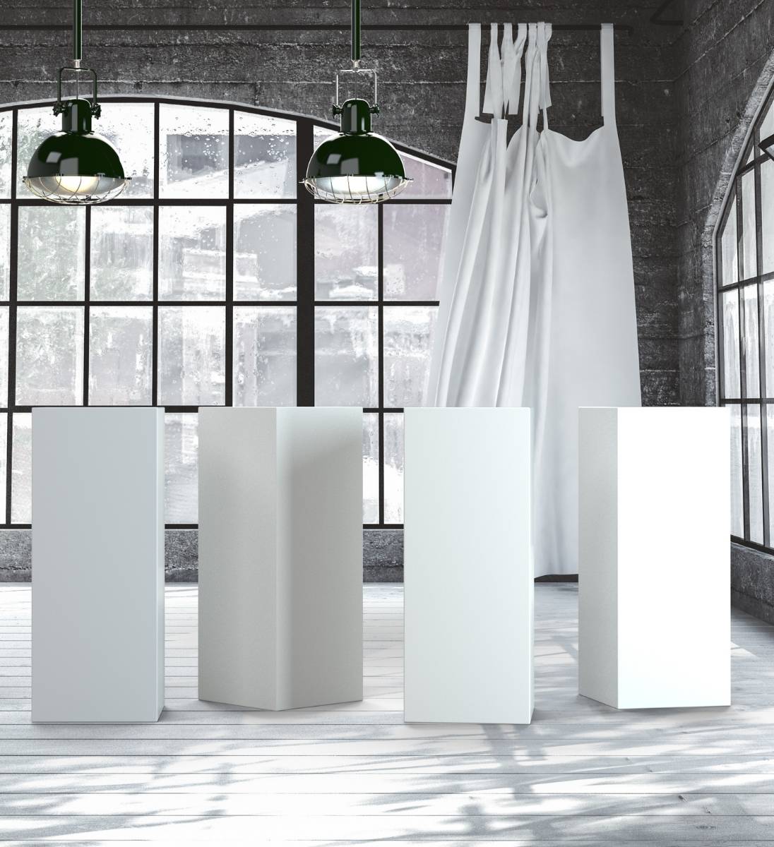 Ausstellungssockel aus Aluminium für Galerien als Dekoration für Kunstobjekte innen.