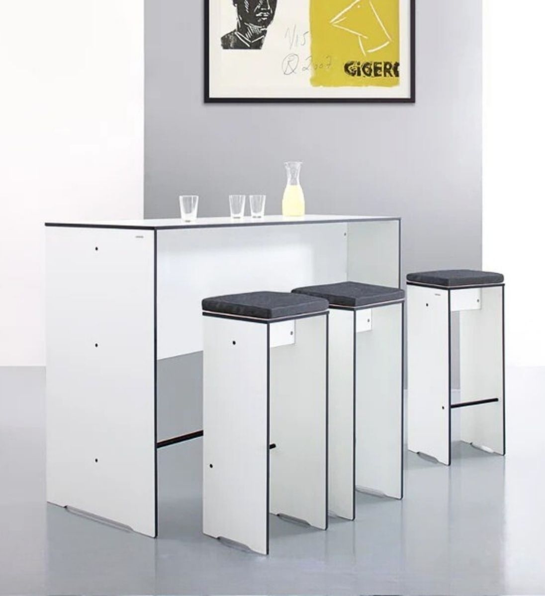 conmoto RIVA Bar Tisch HPL Set mit Hocker in Weiß