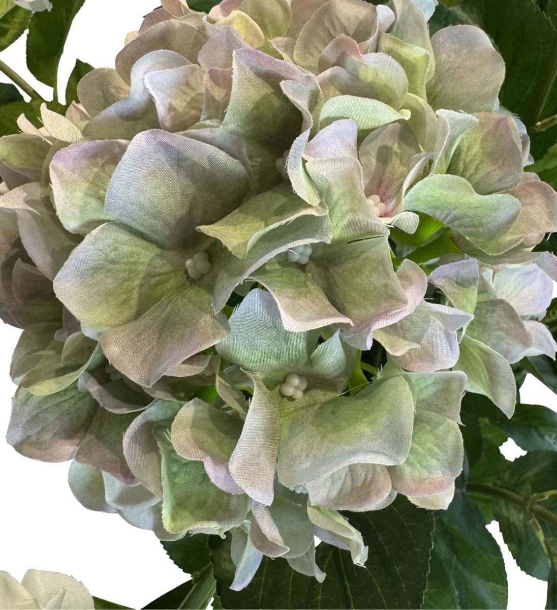 Hortensien Kunstpflanze Detailfoto der Blütendolden in Grün-weiß