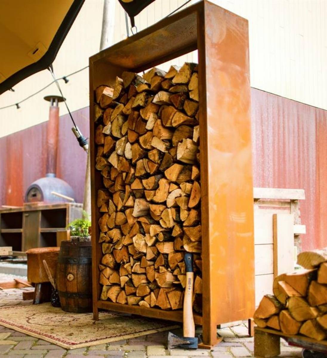 Kaminholzregal für Außen Rost