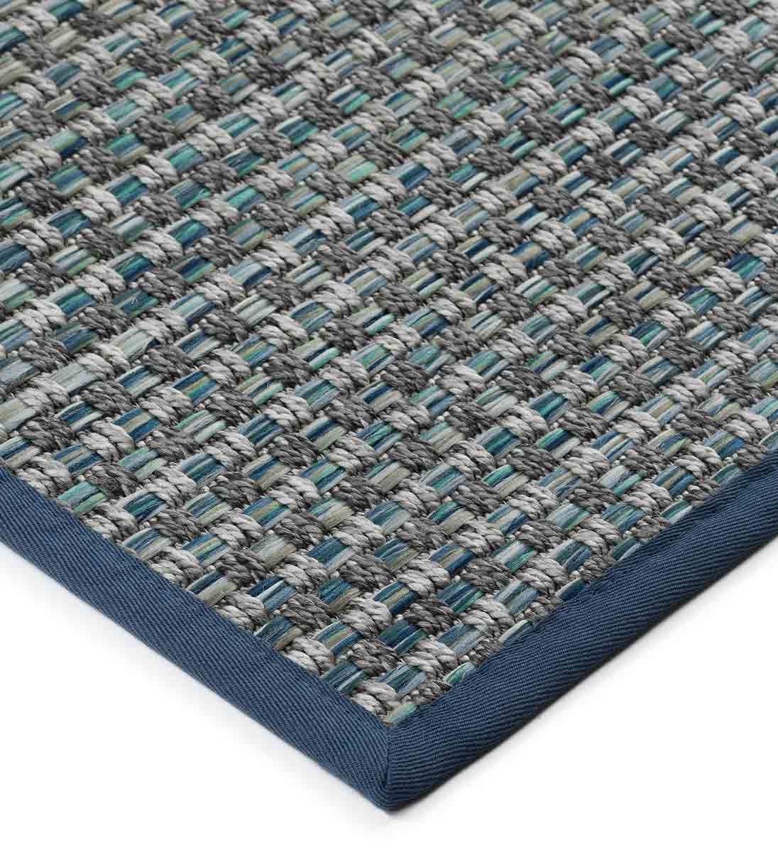 Outdoor-Teppich ANTIGUA Blau Bordüre in Kuverttechnik