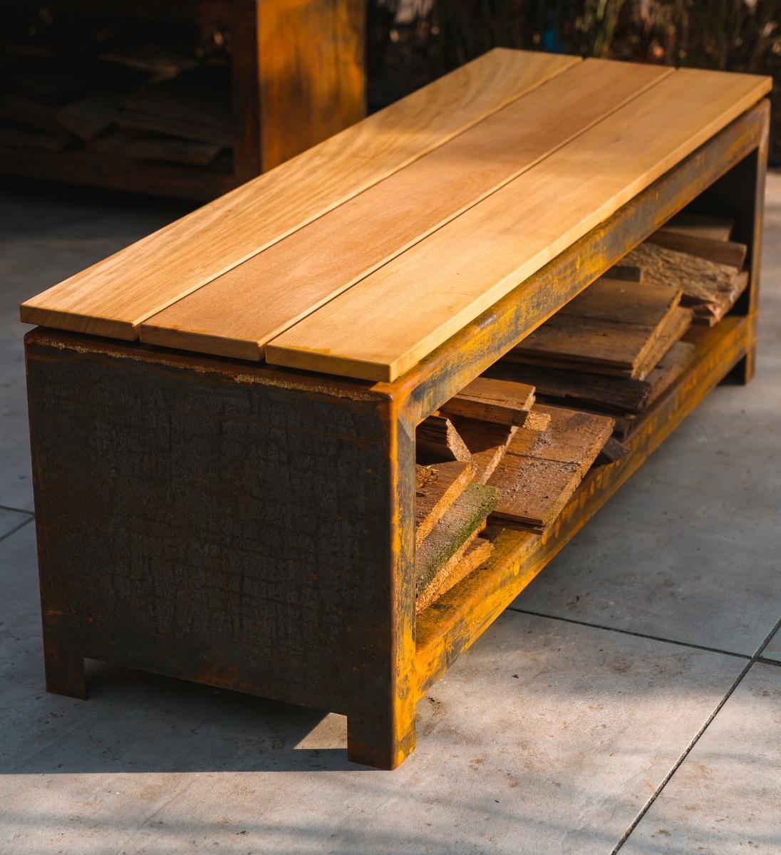 Rost Gartenbank mit Holzlager 120 cm lang