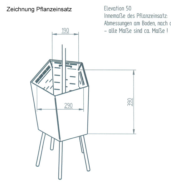 technische Zeichnung Pflanzkübel Elevation Alu weiß
