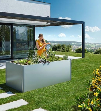 biohort Hochbeet Metall Silber-Metallic in echteckiger Fom