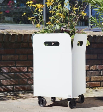 Design Blumenkübel BOX Alu weiß mit Rollen