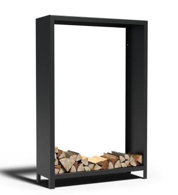 Kaminholzregal Metall Schwarz 120 x 40 x 180 cm freigestellt, modernes Holzlager aus Stahl