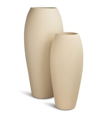 Pflanzgefäß bauchig hoch steinoptik creme beige