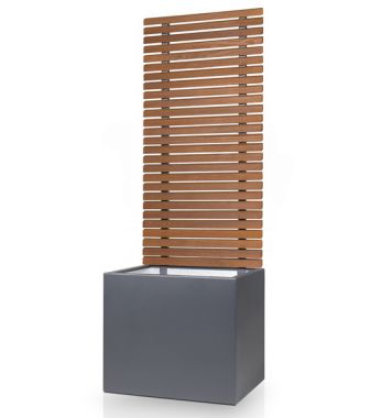 Gartensilber Pflanztrog aus Metall in Anthrazit mit Sichtschutz aus Holz - 200cm hoch
