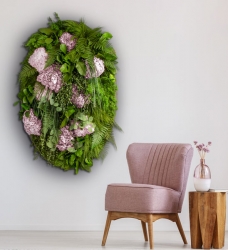 Pflanzenbild oval mit rosa Hortensien