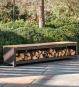 Gartenbank aus schwarzem Stahl mit Holzlager
