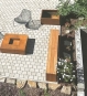 Sitzbank Cortenstahl mit Holzauflage Terrasse Lagerfeuer