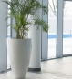 Pflanzvase in Weiß Hochglanz mit Palme im Büro
