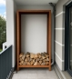 Kaminholzlager für Balkonwand 100 cm breit aus Cortenstahl